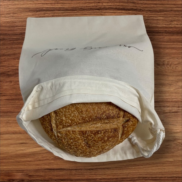 Farmhouse Linen Bread Bag, "Our Daily Bread" Handmade Reusable Bread Keeper - Picture 2 of 5